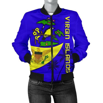 FUNSTUFFPRINT US Virgin Islands Women Bomber Jacket Tank Flag Over Ocean 3D Bomber Jacket