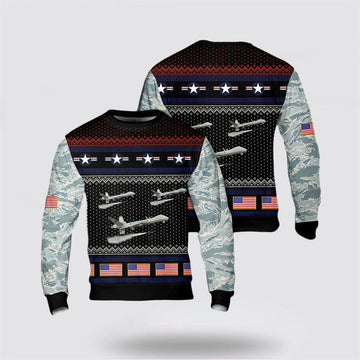 FUNSTUFFPRINT US Air Force General Atomics MQ-9 Reaper Christmas AOP Sweater – Gift For Military Personnel Ugly Sweater
