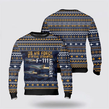 FUNSTUFFPRINT US Air Force General Dynamics F-111 Aardvark Christmas Sweater 3D – Christmas Gift For Military Personnel Ugly Sweater