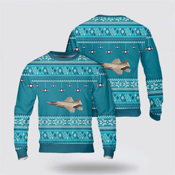 FUNSTUFFPRINT US Air Force Lockheed Martin F-35 Lightning II Christmas AOP Swe – Christmas Gift For Military Personnel Ugly Sweater