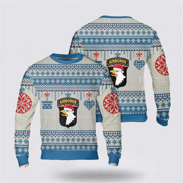 FUNSTUFFPRINT US Army 101st Airborne Division Christmas Sweater 3D, Christmas Gift For Military Personnel Ugly Sweater