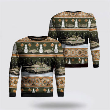 FUNSTUFFPRINT US Army M1A2 Abrams Tank Christmas Sweater 3D, Christmas Gift For Military Personnel Ugly Sweater
