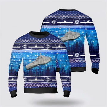 FUNSTUFFPRINT US Navy USS Independence Christmas AOP Sweater – Unique Christmas Sweater Gift For Military Personnel Ugly Sweater