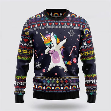 FUNSTUFFPRINT Unicorn Dab Ugly Christmas Sweater – Best Gift For Christmas Ugly Sweater