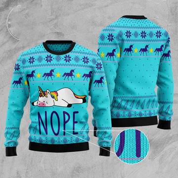 FUNSTUFFPRINT Unicorn Nope Ugly Christmas Sweater, Christmas Sweater, Ugly Sweater, Funny Xmas Sweaters Ugly Sweater