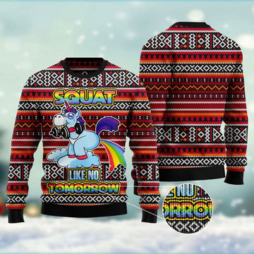 FUNSTUFFPRINT Unicorn Squat Like No Tomorrow Ugly Christmas Sweater, Christmas Sweater, Ugly Sweater, Funny Xmas Sweaters Ugly Sweater