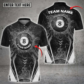 Custom Personalized Billiard Black Ball 8 Water and Thunder Player Polo Shirt, Perfect Shirt for Billiard Lovers