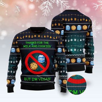 FUNSTUFFPRINT Vegan Thanks Ugly Christmas Sweater, Christmas Sweater, Ugly Sweater, Funny Xmas Sweaters Ugly Sweater