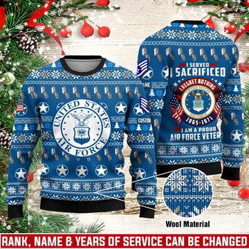 FUNSTUFFPRINT Veterans Sweater, Custom US Air Force Veteran Christmas Sweater With Your Military Rank, Military Sweater, Military Sweater Men’s Ugly Sweater