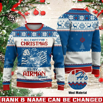 FUNSTUFFPRINT Veterans Sweater, Personalized US Air Force Veteran Christmas Sweater With Your Military Rank, Military Sweater, Military Sweater Men’s Ugly Sweater