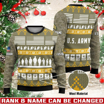 FUNSTUFFPRINT Veterans Sweater, Personalized US Army Veteran Christmas Knitted Sweater With Your Military Rank, Military Sweater, Military Sweater Men’s Ugly Sweater