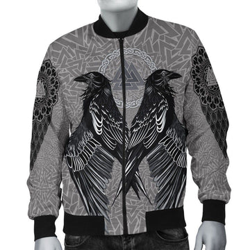 FUNSTUFFPRINT VikingStyle Bomber Jacket Raven Valknut 3D Bomber Jacket
