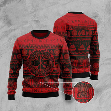FUNSTUFFPRINT Viking Vegvisir Ugly Christmas Sweater, Christmas Sweater, Ugly Sweater, Funny Xmas Sweaters Ugly Sweater