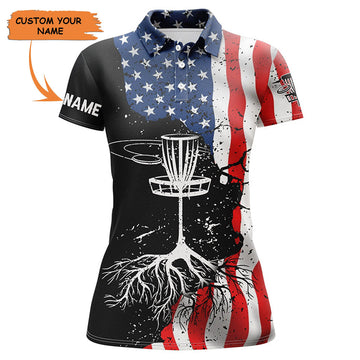 Custom Vintage American Flag Patriotic Disc Golf Performance Women Polo Shirts Custom Disc Golf Shirt, Perfect Gift For Women