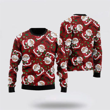 FUNSTUFFPRINT Vintage Santa Claus Ditsy Holly Pattern Ugly Christmas Sweater For Men And Women, Best Gift For Christmas, The Beautiful Winter Christmas Outfit Ugly Sweater