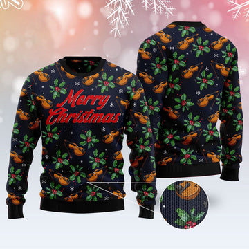 FUNSTUFFPRINT Violin Christmas Ugly Christmas Sweater, Christmas Sweater, Ugly Sweater, Funny Xmas Sweaters Ugly Sweater