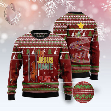 FUNSTUFFPRINT Violin I Play Ugly Christmas Sweater, Christmas Sweater, Ugly Sweater, Funny Xmas Sweaters Ugly Sweater