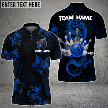 Custom Bowling And Pins Multicolor Mythical Dragon Customized Name 3D Polo Shirt