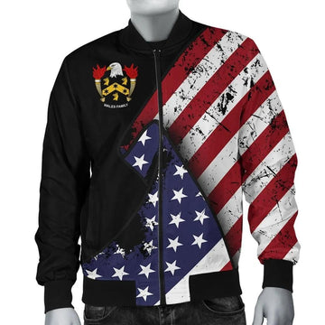 FUNSTUFFPRINT Wales USA Bomber Jacket - Special Grunge Flag - American Family Crest 3D Bomber Jacket