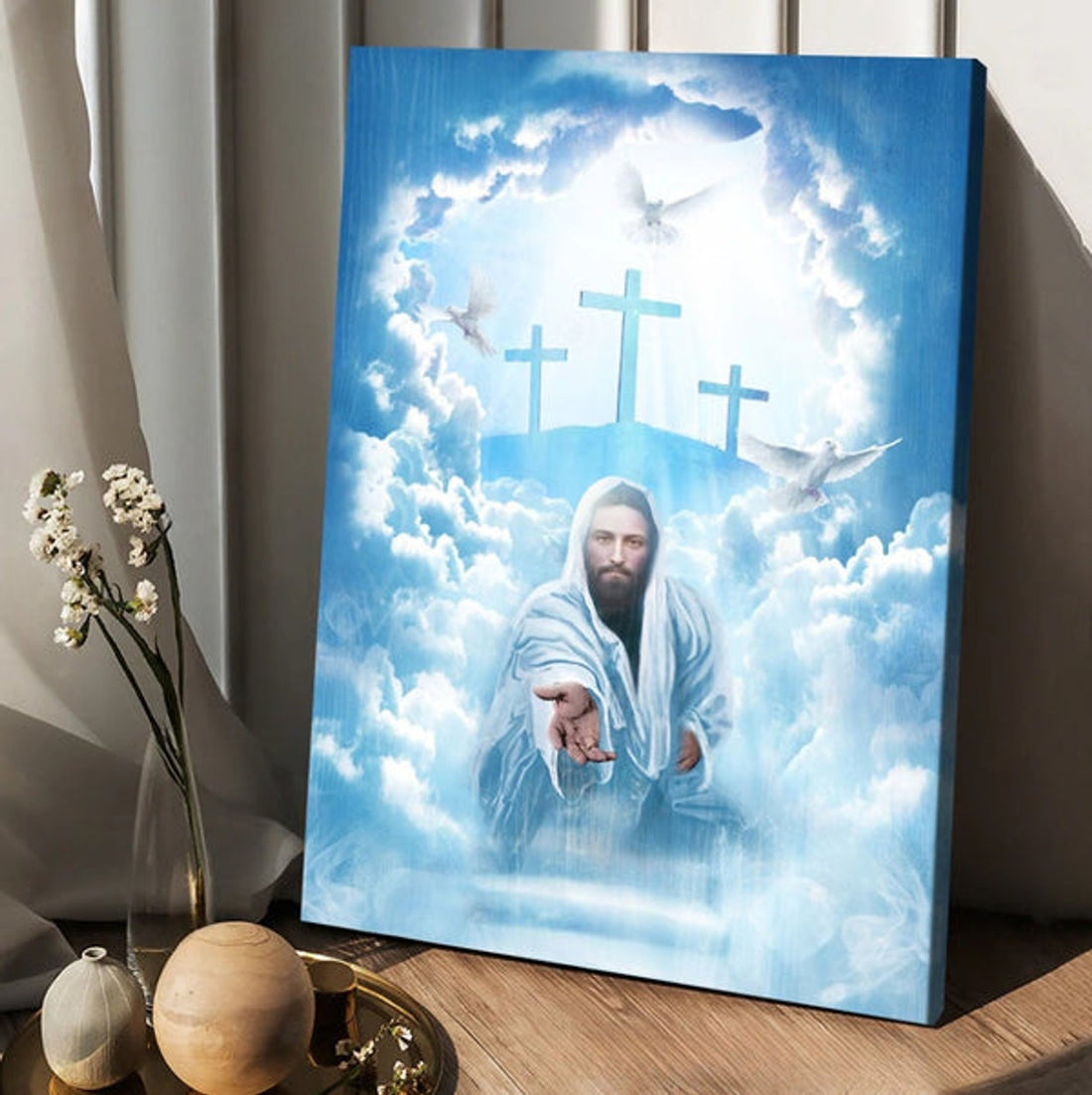 Walking With Jesus, Blue Sky, Beautiful Heaven Canvas Wall Art - Christian Wall Posters - Religious Wall Decor