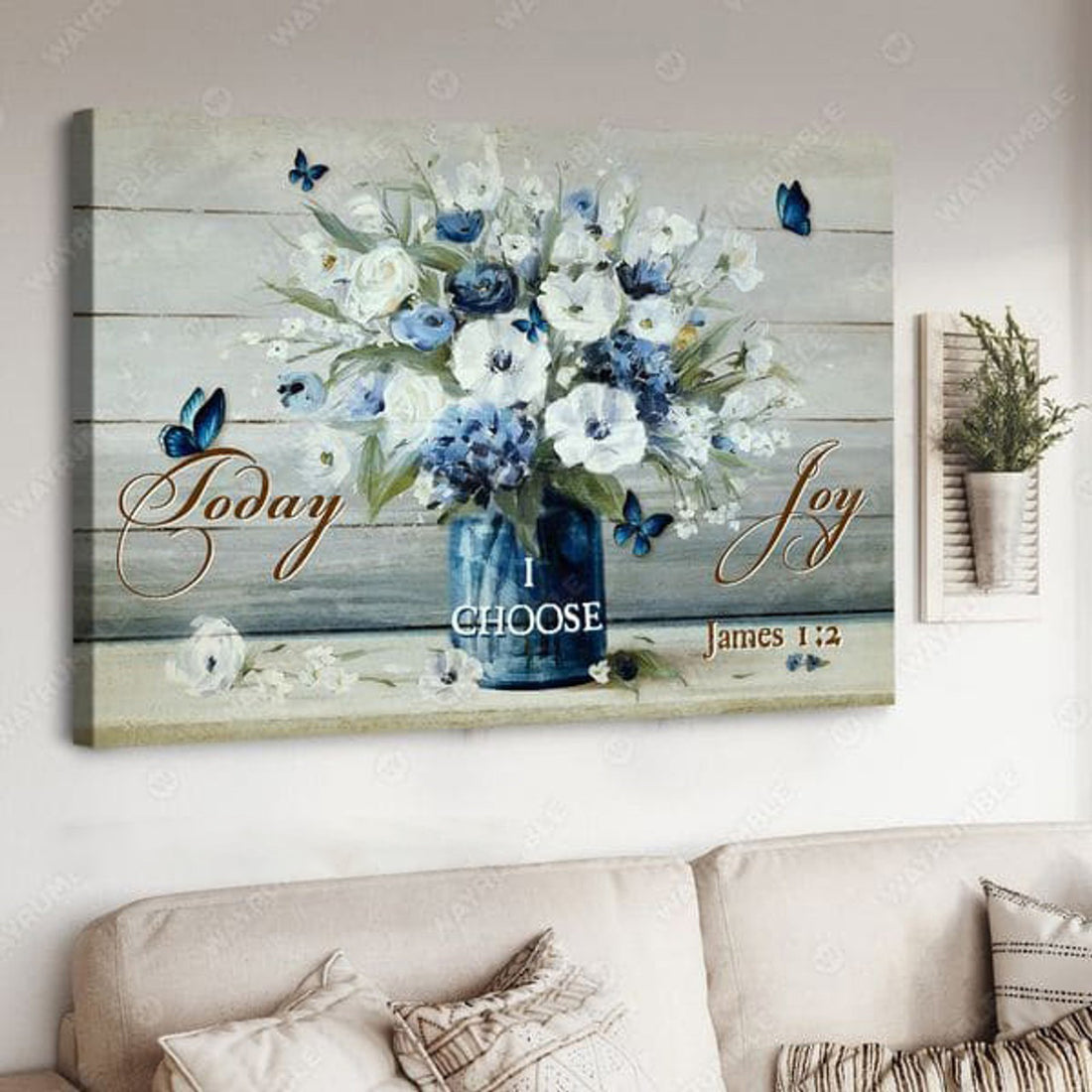 Wall Art Poster, Butterfly Flower, Today I Choose Joy Poster and Canvas