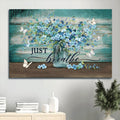 Watercolor Blue Flower White Butterfly Just Breathe Canvas Wall Art - Christian Wall Decor