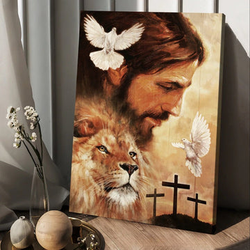 Watercolor Jesus Painting Lion Drawing Dove Canvas Wall Art - Christian Wall Posters - Religious Wall Decor