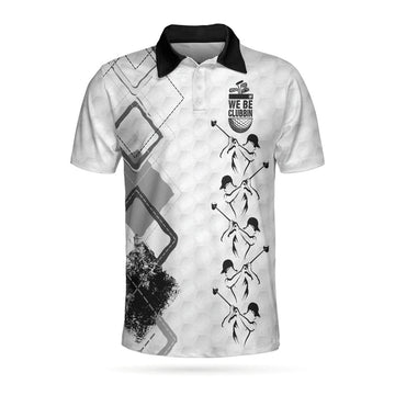 We Be Clubbin Golf Short Sleeve Polo Shirt, Golf Pattern Black And White Golfer Polo Shirt, Best Golf Shirt For Men