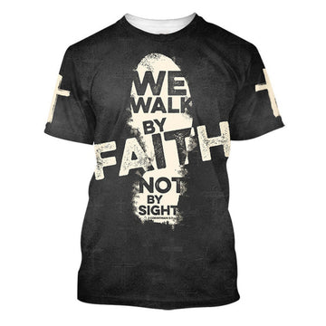 FUNSTUFFPRINT We Walk By Faith Not By Sight 2 Christian 3D T-shirt