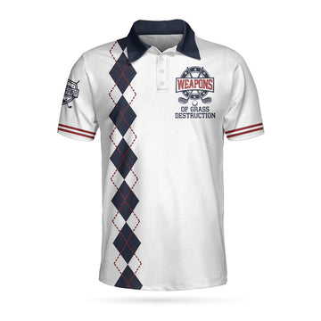 Weapons Of Grass Destruction Short Sleeve Polo Shirt, White And Navy Argyle Pattern Polo Shirt, Best Golf Shirt For Men