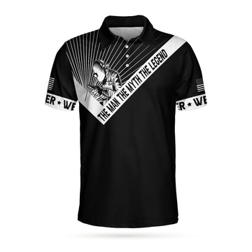 Welder Men Polo Shirt, The Man The Myth The Legend Polo Shirt, Personalized Black And White American Flag Welder Shirt - Perfect Gift For Men, Welders