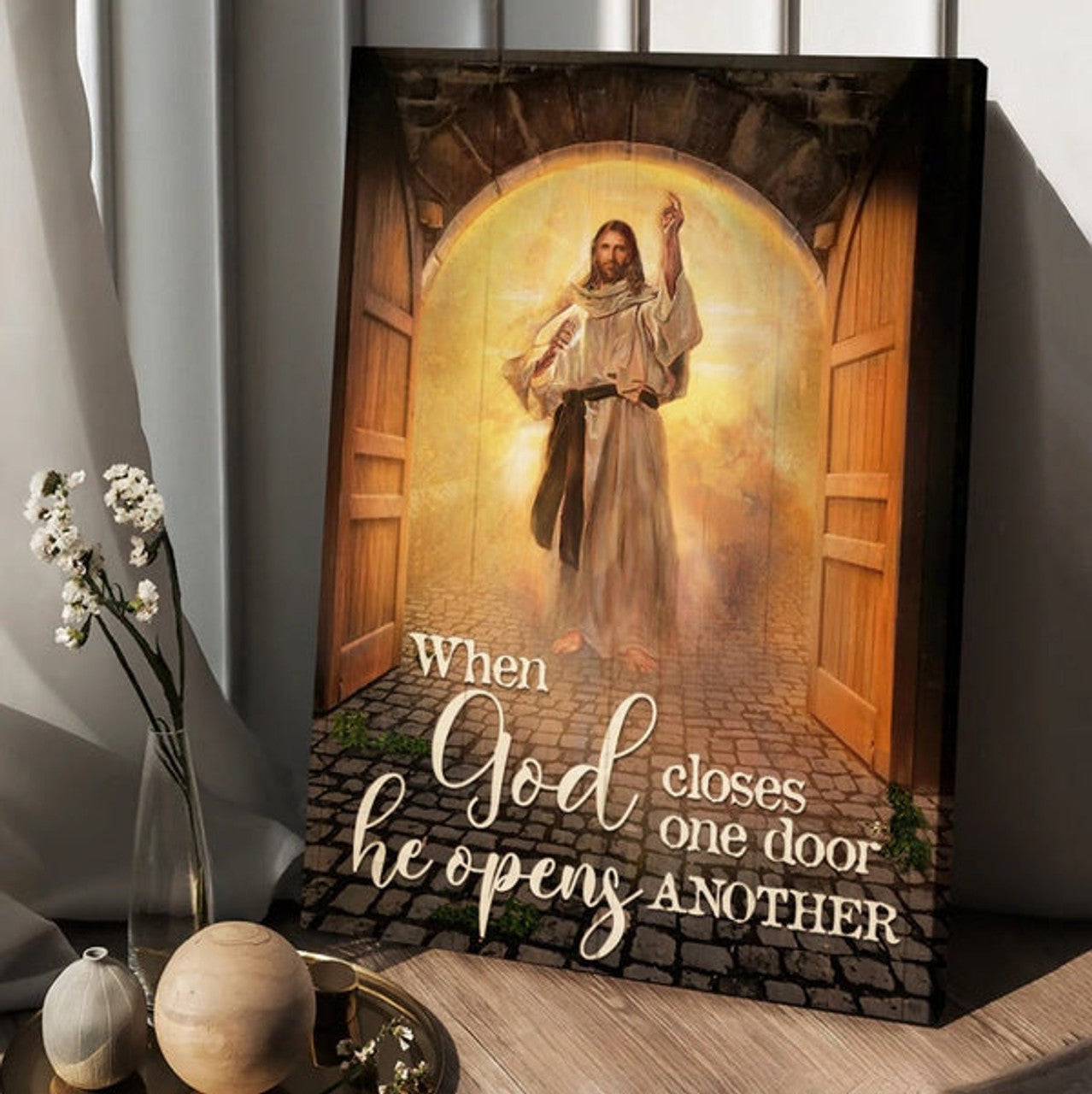 When God Closes One Door Canvas - Amazing Jesus Painting Infinite Halo Canvas Wall Art - Christian Wall Posters - Religious Wall Decor