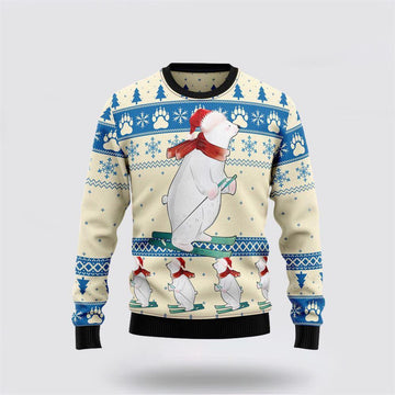 FUNSTUFFPRINT White Bear Funny Ugly Christmas Sweater – Sweater Gifts For Pet Lover Ugly Sweater