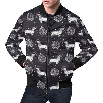 FUNSTUFFPRINT Wiener Dog Dachshund Astronaut Pattern Print Mens 3D Bomber Jacket