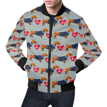 FUNSTUFFPRINT Wiener Dog Dachshund Pattern Print Mens 3D Bomber Jacket