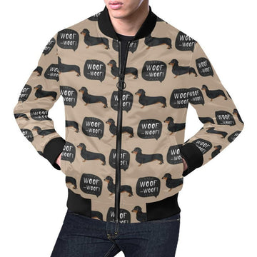 FUNSTUFFPRINT Wiener Dog Woof Woof Dachshund Pattern Print Mens 3D Bomber Jacket
