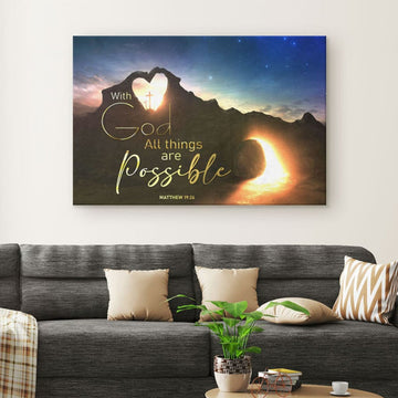 With God All Things Are Possible Wall Art Canvas, Christian Easter Gifts - Religious Wall Decor