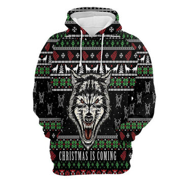 FUNSTUFFPRINT 3D Wolf Christmas Is Coming All Over 3D Hoodie and Zip Hoodie