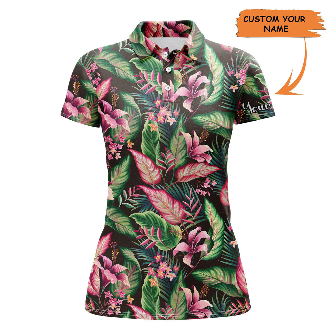 Custom Women Golf Polo Shirt Floral Pattern With Tropical Leaves Custom Team Golf Polo Shirts