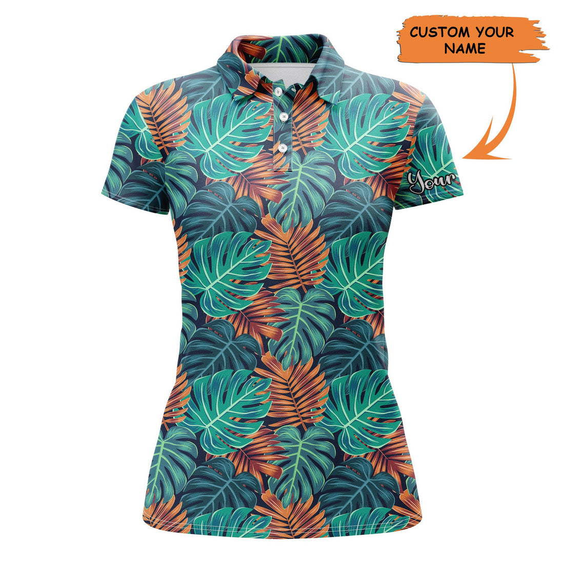 Custom Women Golf Polo Shirt Monstera And Palm Leaves Nature Tropical Pattern Custom Team Golf Polo Shirts