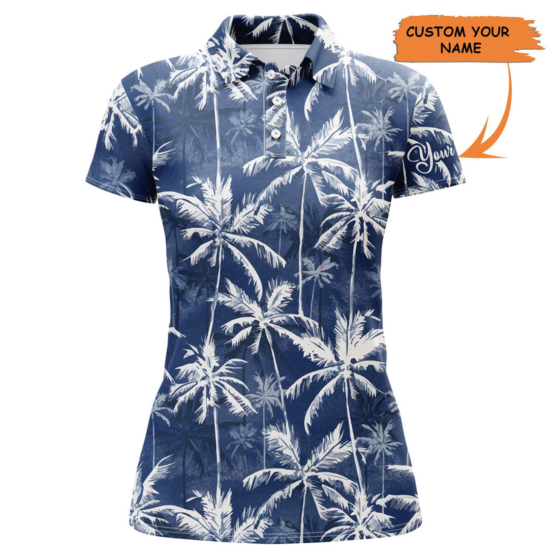 Custom Women Golf Polo Shirt With Tropical Background Blue Watercolor Palms Custom Team Golf Polo Shirts