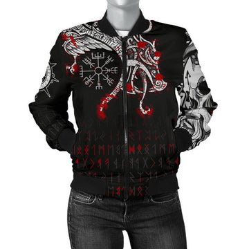 FUNSTUFFPRINT Women's Bomber Jacket , Dragon and Vegvisir Blood Tattoo 3D Bomber Jacket