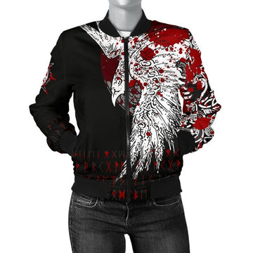 FUNSTUFFPRINT Women's Bomber Jacket - Mystical Raven Tattoo Blood 3D Bomber Jacket