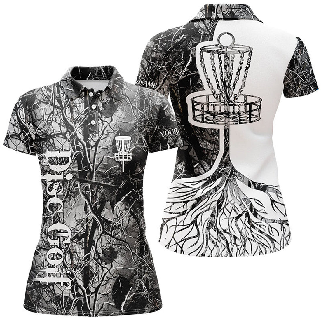 Custom Womens Disc Golf Polo Shirt Custom Name Gray Camo Disc Golf Basket, Personalized Disc Golf Shirts , Perfect Gift For Women