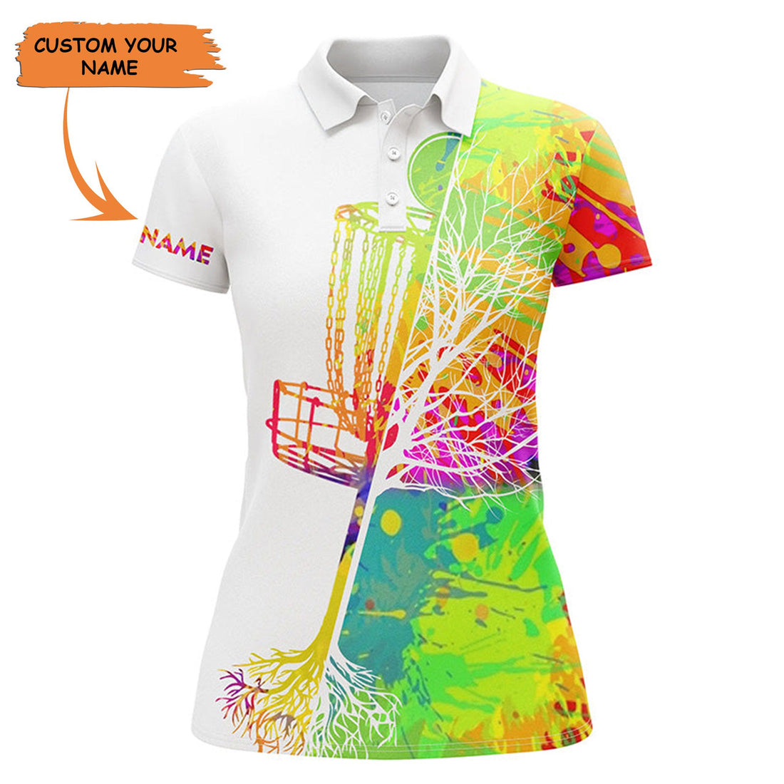 Custom Womens Disc Golf Polo Shirt Custom Name Watercolor Disc Golf Basket, Personalized Disc Golf Shirts, Perfect Gift For Women
