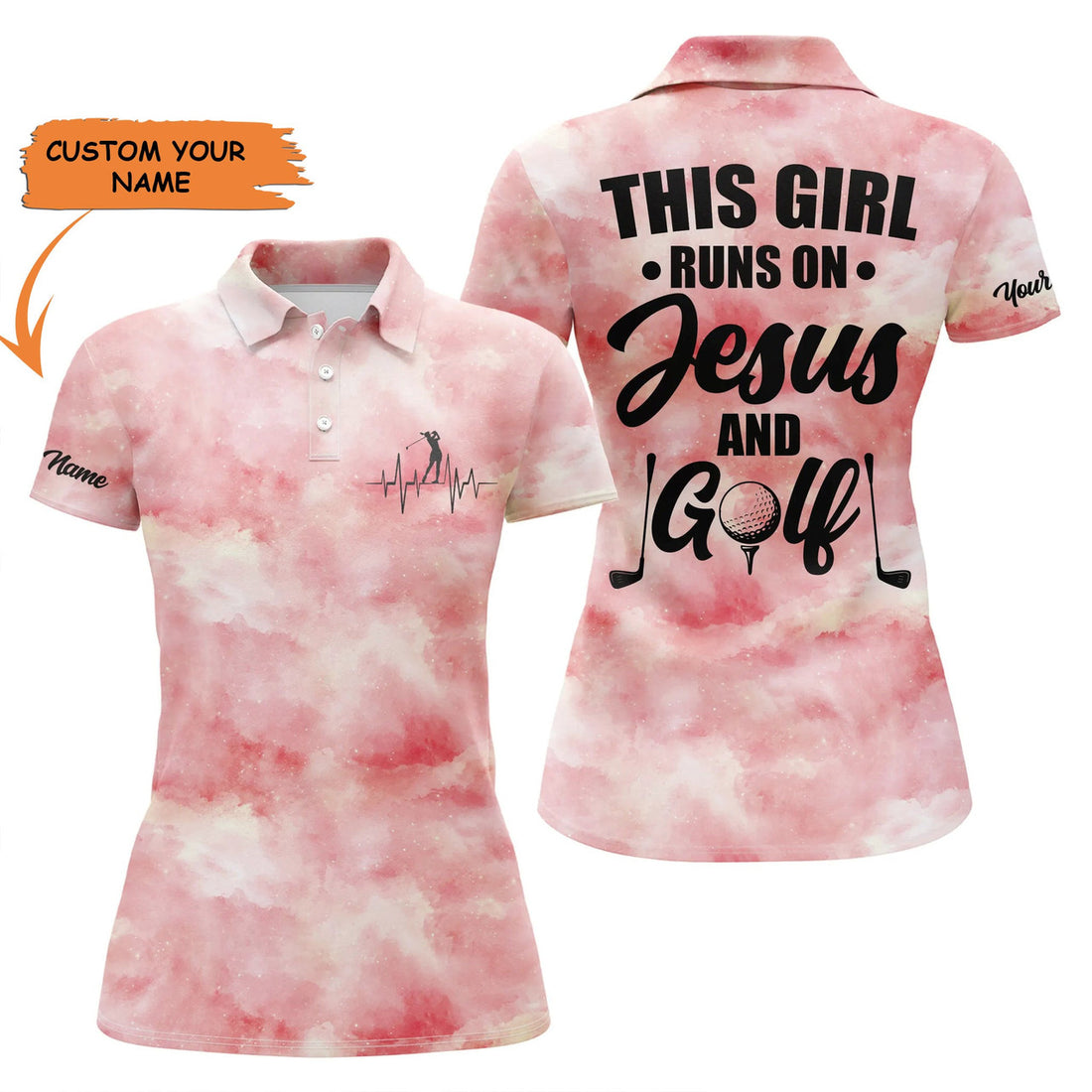 Custom Womens Golf Polo Shirt This Girl Runs On Jesus And Golf Custom Pink Galaxy Background Ladies Golf Tops, Best Gift For Women