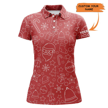 Custom Womens Golf Polo Shirt Custom Name Beautiful Red Xmas Pattern, Christmas Gifts For Golf Lovers, Perfect Gift For Women