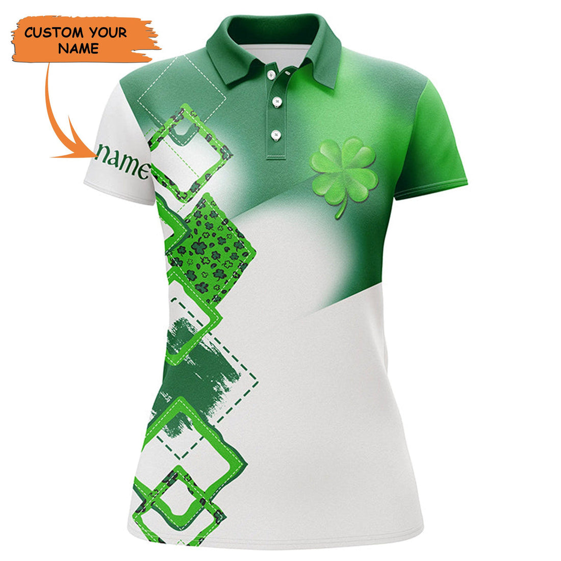 Custom Womens Golf Polo Shirt Custom Name Green Clover St Patrick Day Golf Shirts, Golfing Gifts