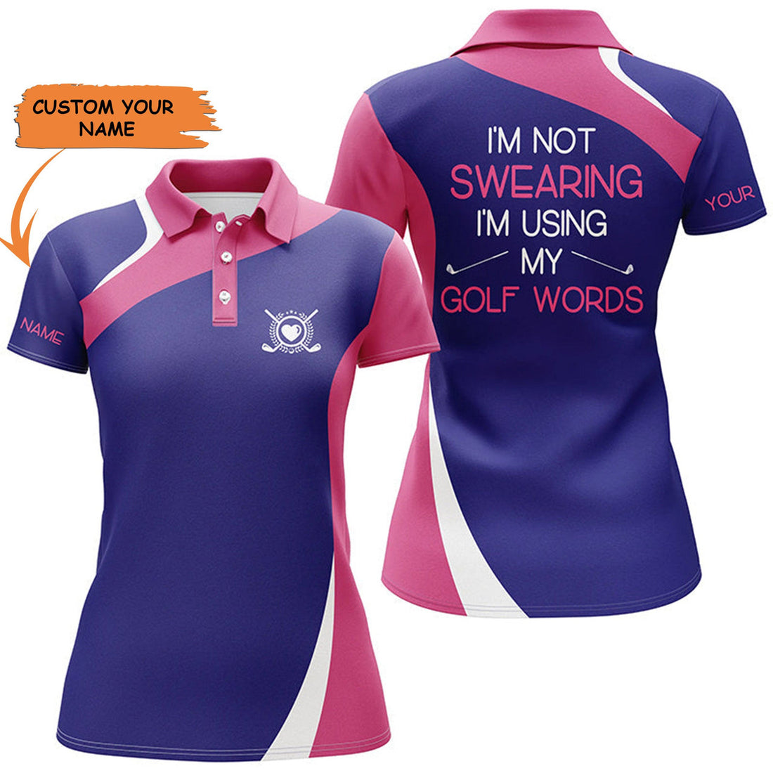 Custom Womens Golf Polo Shirt Custom Name Pink Purple Polo Shirt I'm Not Swearing I'm Using My Golf Words