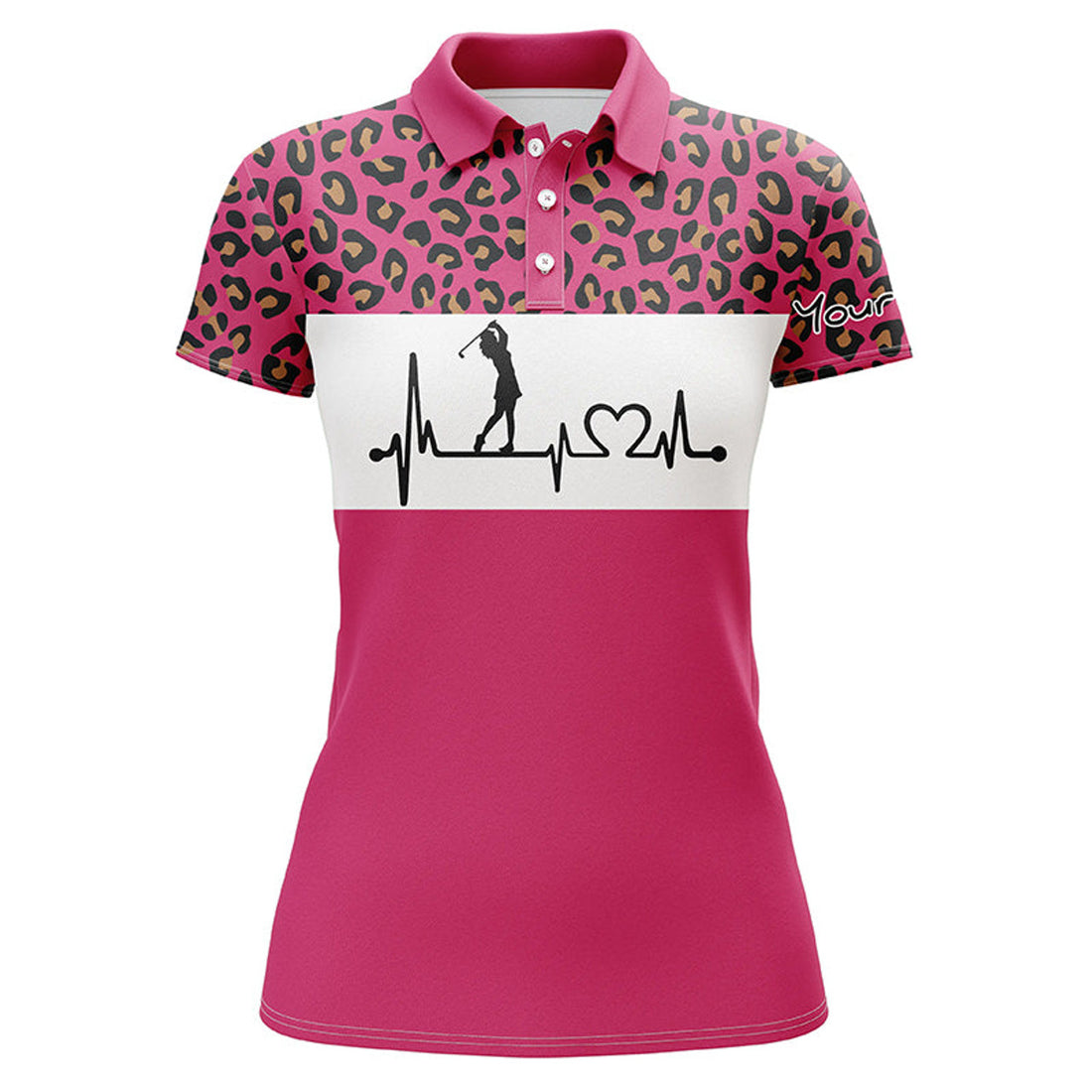 Custom Womens Golf Polo Shirt Golf Heartbeat Custom Name Leopard Golf Shirt, Best Golfing Gift For Women